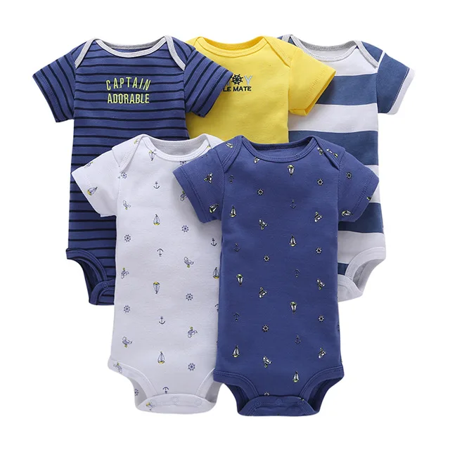 5 шт./лот, летние детские комбинезоны, хлопковая одежда с короткими рукавами Одежда для новорожденных Roupas для маленьких мальчиков и девочек возрастом от 3 до 24 месяцев, комбинезон и одежда