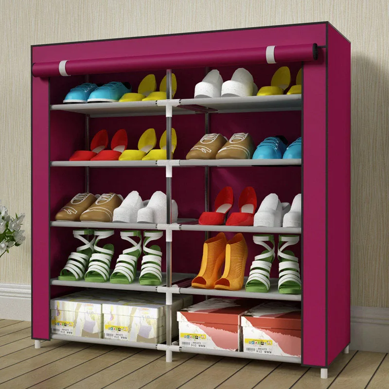 Simple stylish home double-row super-admission non-woven removable stainless steel free assembly multi-functional shoe cabinet