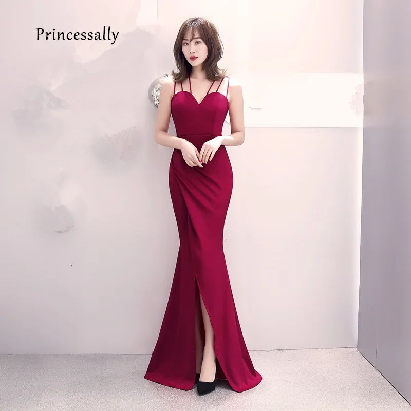 

New Sexy Mermaid Evening Gown Floor Length Sweetheart Side Slit Simple Cheap Formal Prom Graduation Gown Burgundy Vestidos