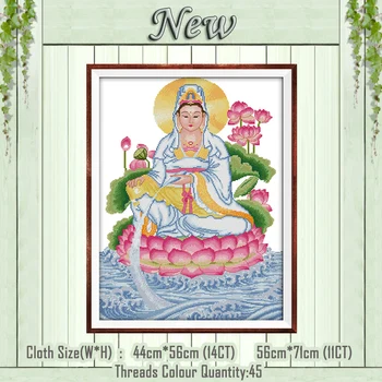 

Kwan-yin sitting on lotus platform painting Counted printed on canvas DMC 14CT 11CT Cross Stitch Needlework kits Embroidery Sets