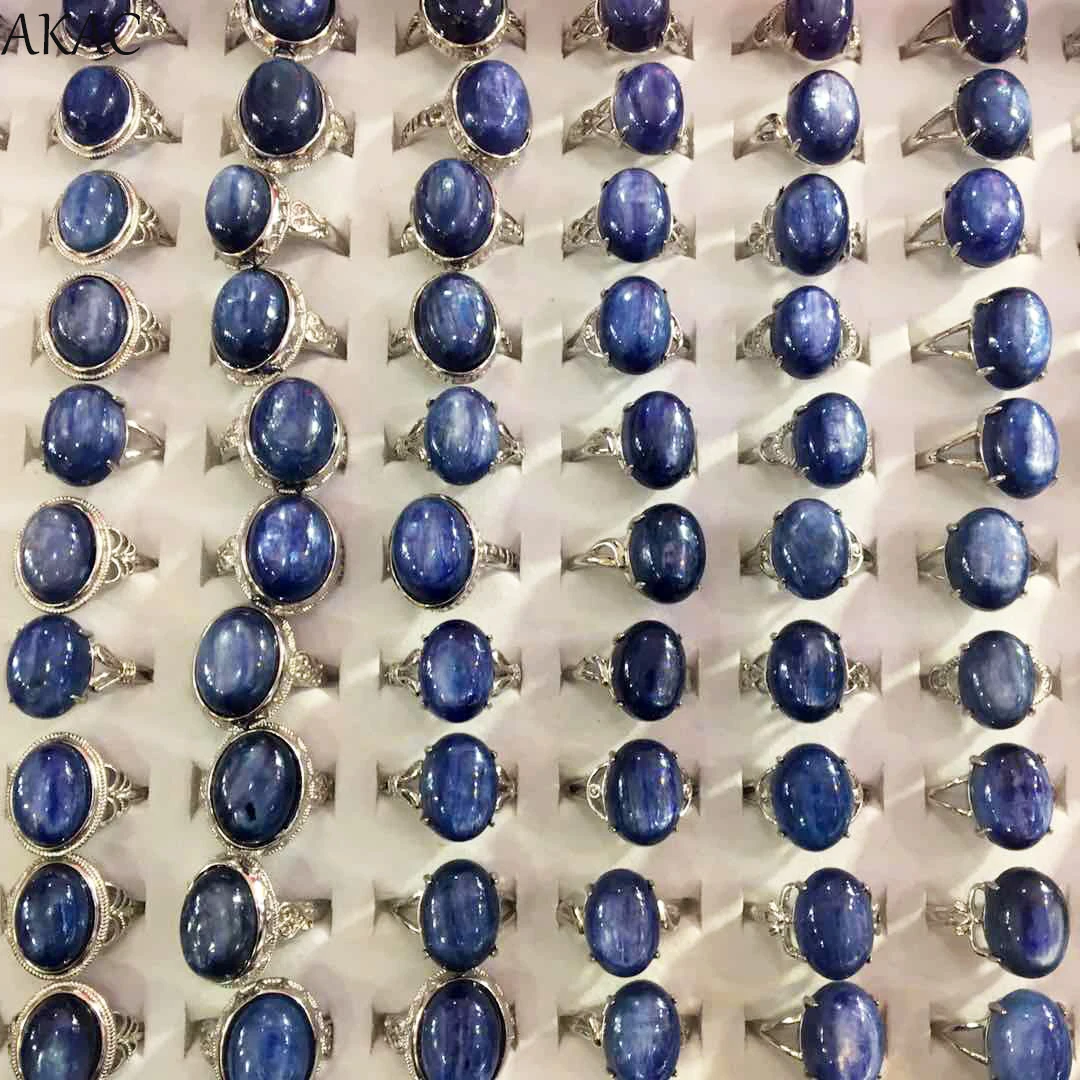 

1pcs/set approx10*15mm simple design natural blue kyanite white copper adjustable ring wholesale free shipping