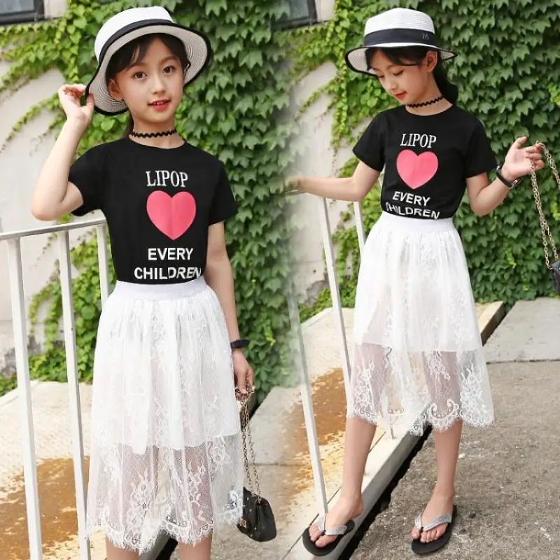

T-shirt + Skirt 6 Summer 8 Girls Pack 10 Students 7 NET Yarn Skirt Set 11 Short Sleeve Skirt 9 Middle Eldest Child 12 Year Girl