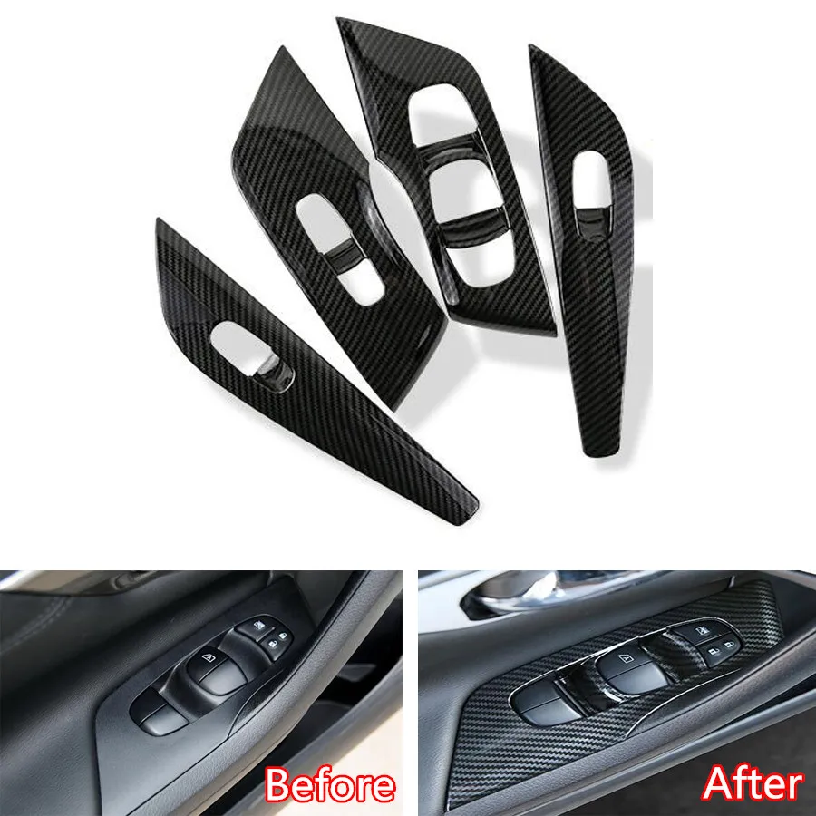 

YAQUICKA Carbon Fiber Style Car Interior Door Handle Armrest Window Lift Switch Cover Trim Sticker For Nissan Altima 2013-2016