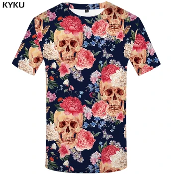 

KYKU Brand Skull T shirt Skeleton Tshirt flower T Shirts Funny 3d T shirt Men Hip Hop Clothing Skull Head 2018 Casual Clothing