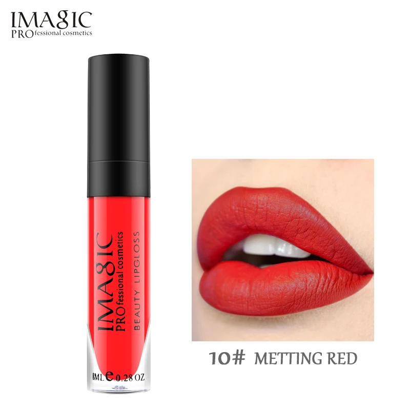 IMAGIC Matte Lipstick Makeup Tint Lip gloss Cosmetics long lasting LipsStick Make up Lips Liquid gloss Beauty Imagic Makeup - Цвет: METTING RED