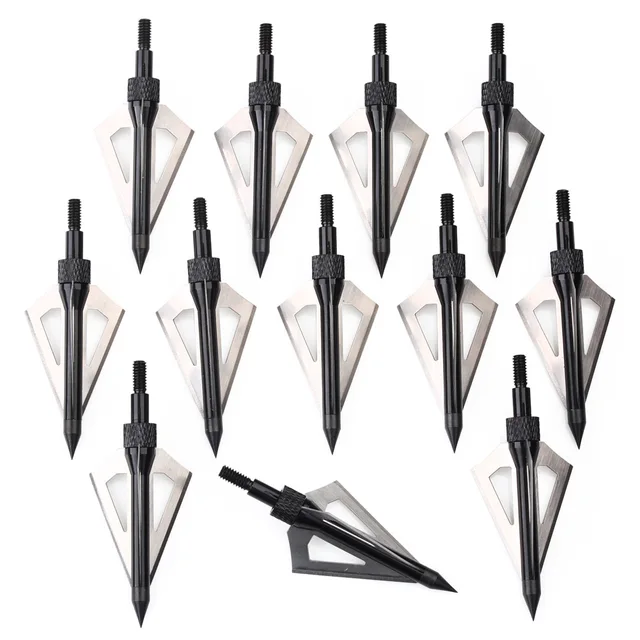12pcs Broadheads 3 Blade Broad Arrow Heads Arrows Screw Tips Hunting