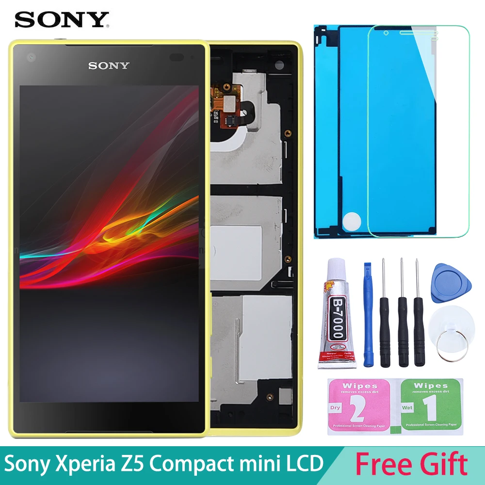 Скидка 100% Оригинальный черный белый для sony Xperia Z5 Compact mini E5803 E5823 ЖК дисплей дигитайзер сенсорный экран в сборе + клей + инструменты