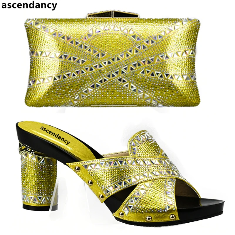 

New Arrival African Shoes and Matching Bags Italian Yellow Color Matching Shoes and Bag Set In Heels Italian Shoe and Bag 2017