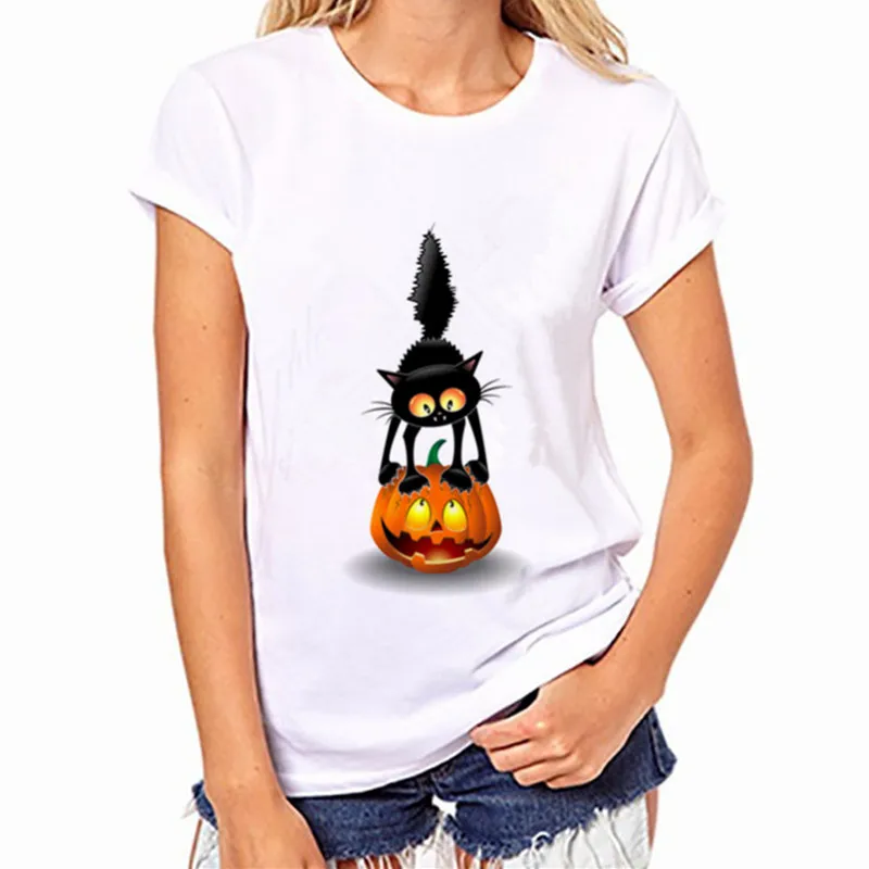 Модная 3D футболка с изображением озорного черного кота, Женская Милая футболка, Повседневная футболка с коротким рукавом и круглым вырезом, женская футболка