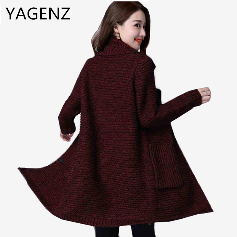 

YAGENZ Large size M-4XL Women Thick Sweater Coat Korean Spring Autumn Loose Long-sleeved Knitted Cardigan New Female Windbreaker