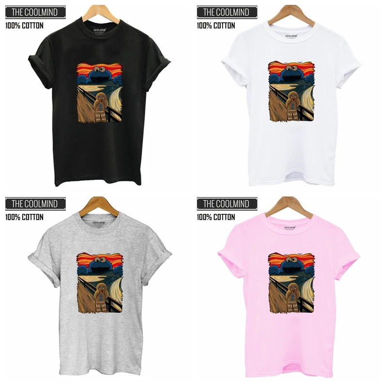 COOLMIND QI0312B 100% القطن الصيف فضفاض س الرقبة النساء T قميص عارضة قصيرة الأكمام الإناث بارد التي شيرت س الرقبة تي شيرت المحملة قمصان