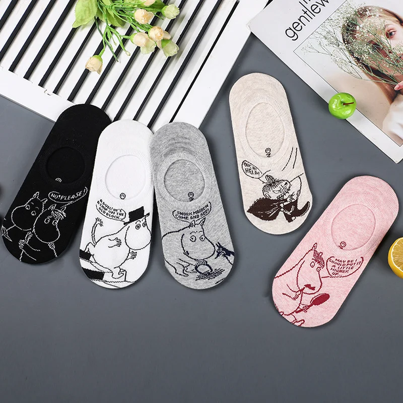 

Anime Snork maiden print socks Snufkin cute funny Korean invisible women sock spring summer comfort non slip black cotton sokken
