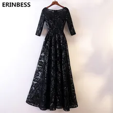 Vestido de festa, половинный рукав, сексуальное, с глубоким вырезом, вечернее платье, Robe De Soiree, черные кружевные вечерние платья, длинное платье, настоящая фотография