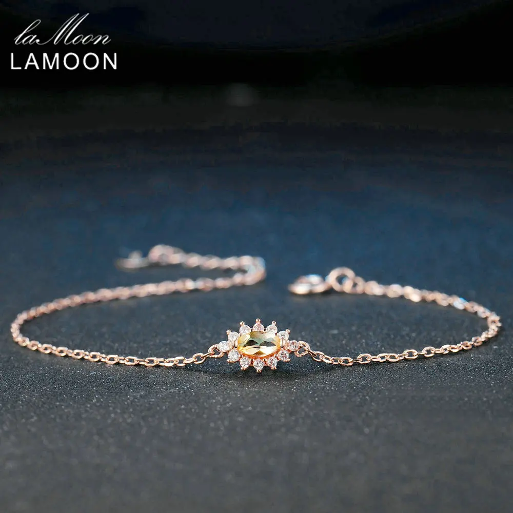 LAMOON Marquise 3x6mm 1.4ct 100% Natural Citrine S925 sterling-silver-jewelry Chain Charm Bracelet LMHI033