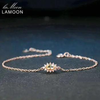 

LAMOON 925 Sterling Silver Bracelet Woman Citrine Gemstone Bracelet 18K Rose Gold Plated Fine Jewelry Marquise Crystal LMHI033