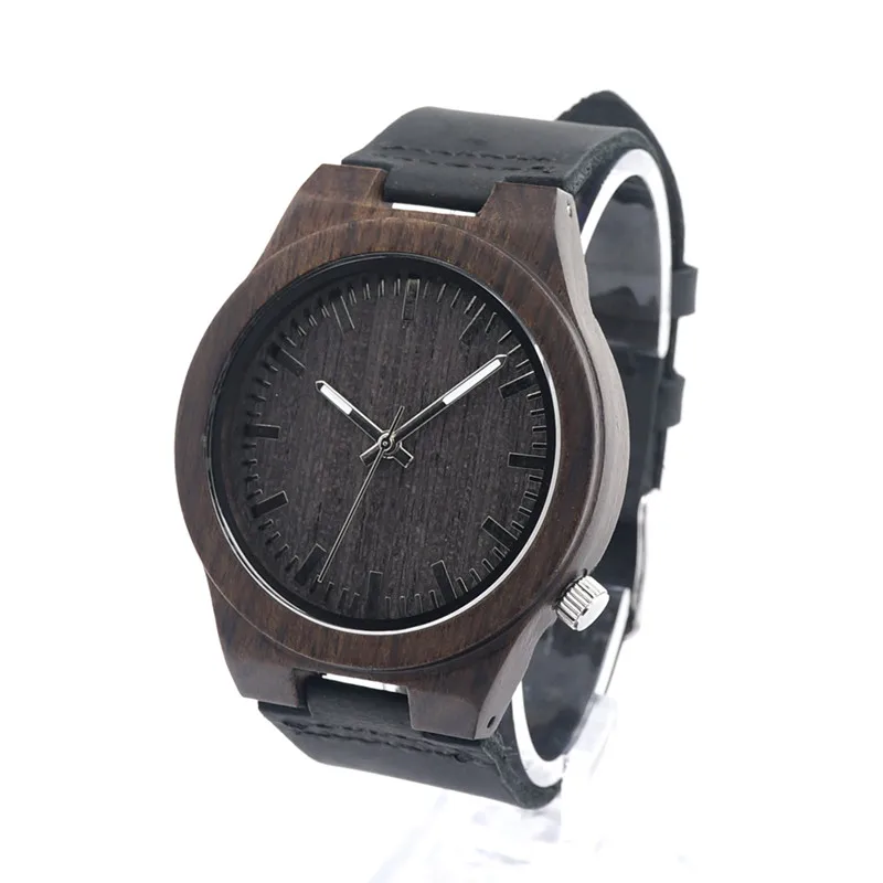 2016 Festival Memorial Day Gift Black Wooden Wristwatch Work Of Art Handmade Natural Wood Quartz Watches