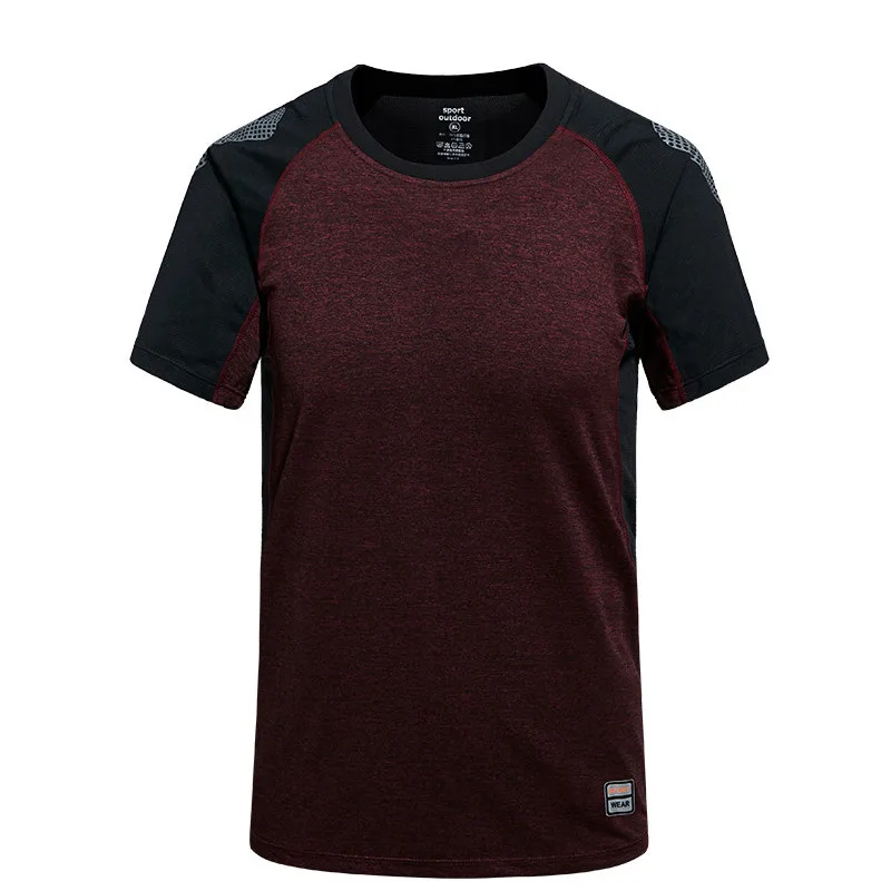 WOLFONROAD, летняя мужская футболка, дышащая, быстросохнущая, топы, для альпинизма, походов, футболка, мужская, Спортивная, 6XL размера плюс, футболка, L-PLSM-001 - Цвет: Wine Red