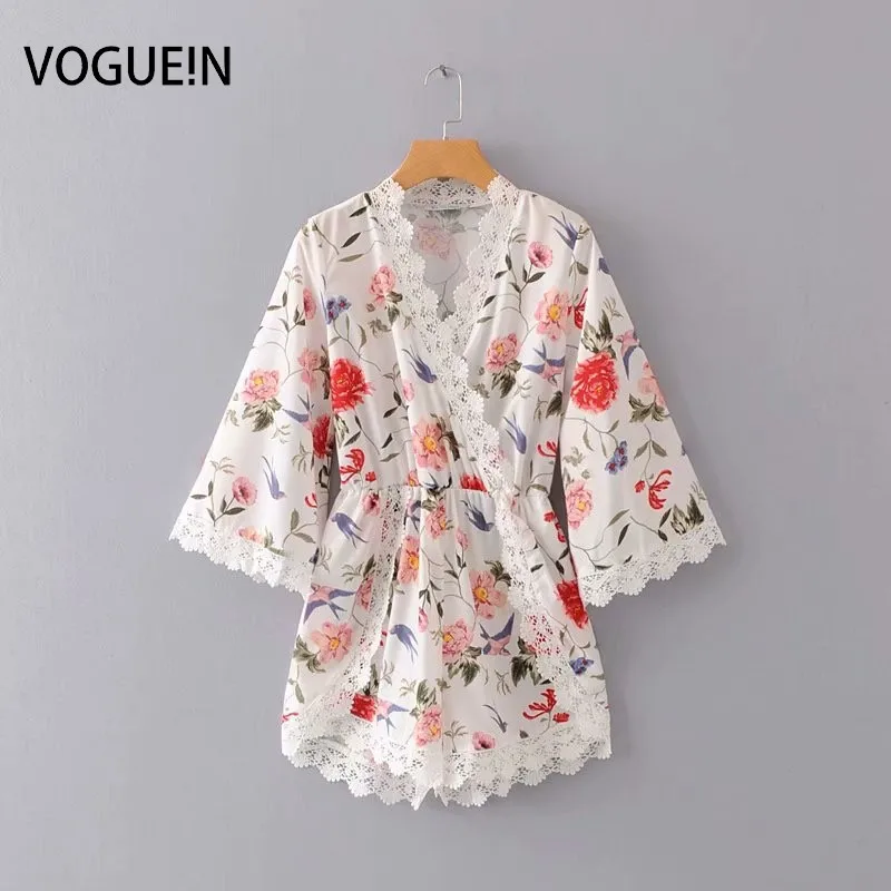 VOGUEIN новые женские Повседневное цветочные кружева смешанный v-образным вырезом и рукавом 3/4 Комбинезон Комбинезоны оптовая продажа