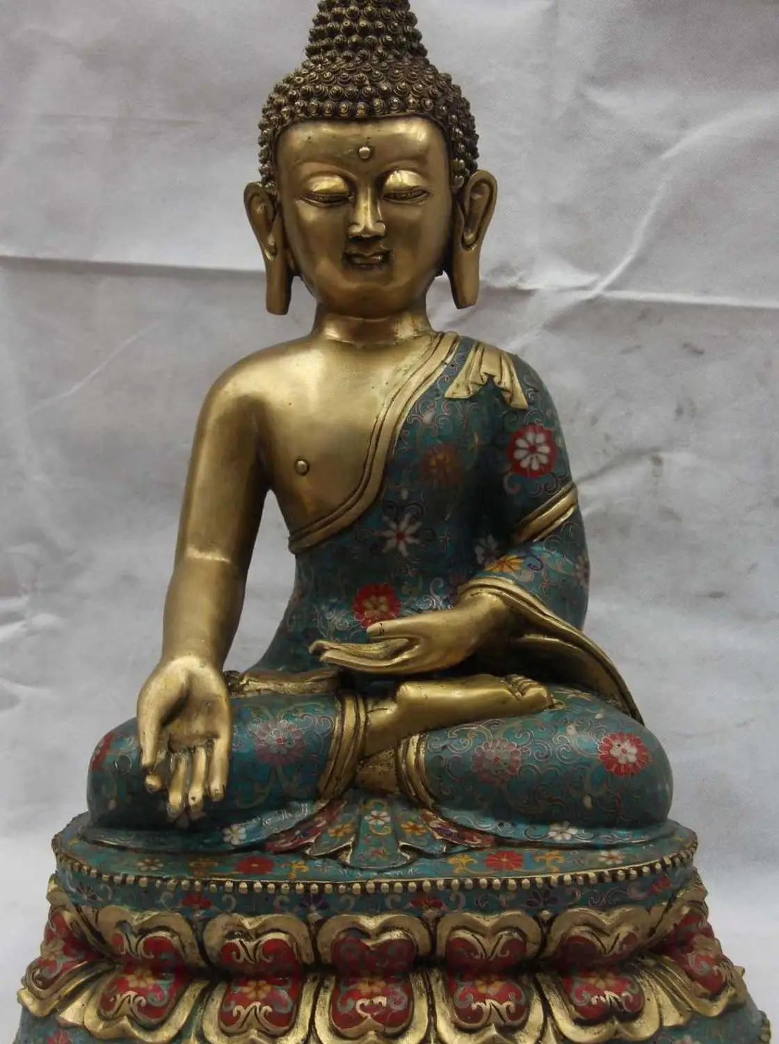 

Tibet old Buddhism temple Copper cloisonne Sakyamuni Bhaisajyaguru Buddha Statue