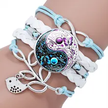 2020 neue Chinesische Elemente Yin Yang Tai Chi Kristall Glas Hand Gesponnene Multilayer Leder Armband Schmuck Geschenk