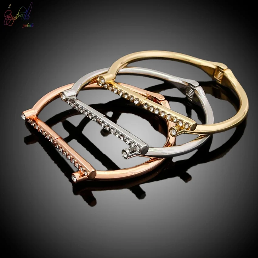

YULAILI Free Delivery 100% Brand New Plating Silver Rose Gold Color Three Tones Women Accessories Bangles