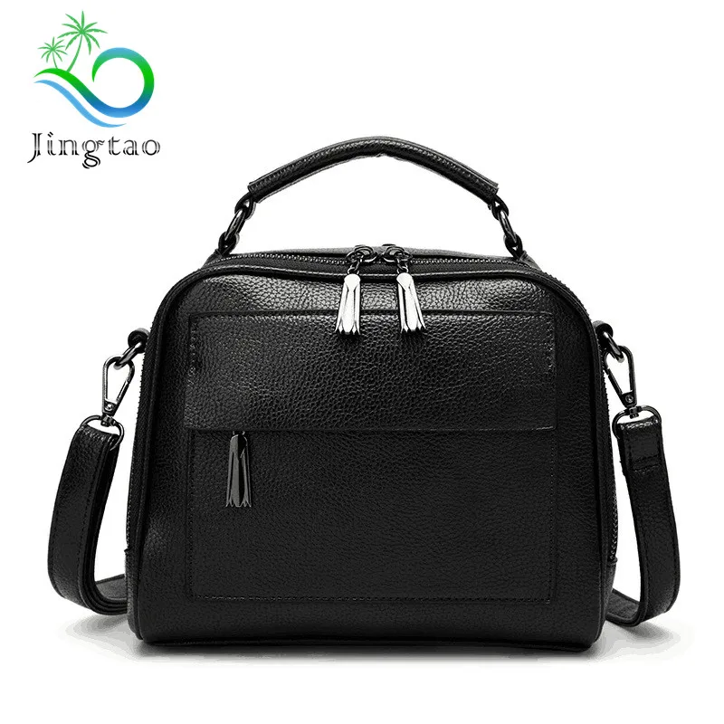 

2018 Korean version of the lady is of high quality fashion leather double zipper small square bag Single shoulder slung handbag