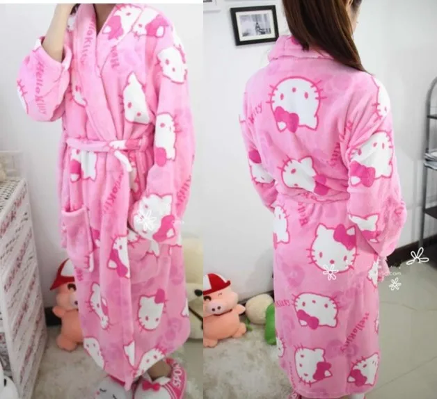 Hello Kitty Winter coral fleece robe heart women's long sleeve