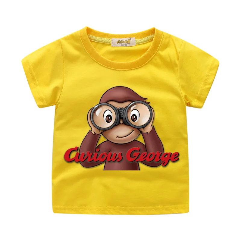 Летняя футболка с короткими рукавами для мальчиков, костюм для девочек, футболка с обезьяной с 3D принтом «Curious Джордж», детская одежда, детские футболки, WJ051 - Цвет: Yellow Tshirt