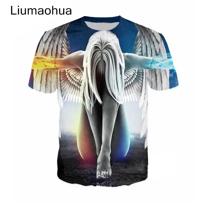 

Liumaohua Men Women Funny Print Rebirth Angel Galaxy T shirts Summer casual Undershirt Hip Hop tops Thinner Angel 3D T Shirt