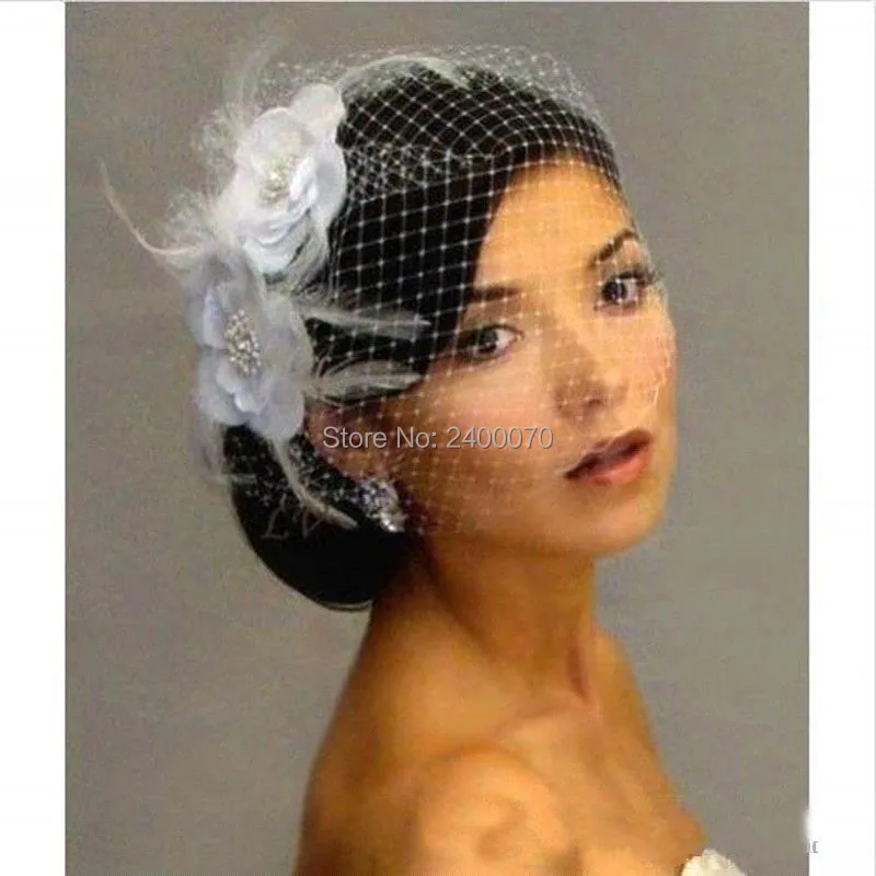 Vintage Beaded Birdcage Veils For Bride White Flower Bridal Veil