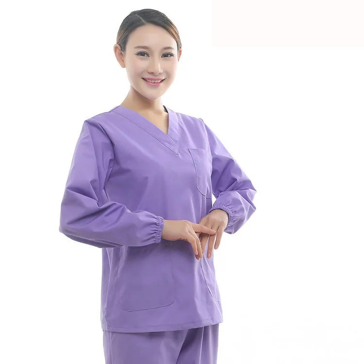 Хлопок хирургическая ткань Униформа унисекс больничный медицинский скраб наборы одежды с длинными рукавами хирургические доктора Спецодежда - Цвет: Women Light Purple