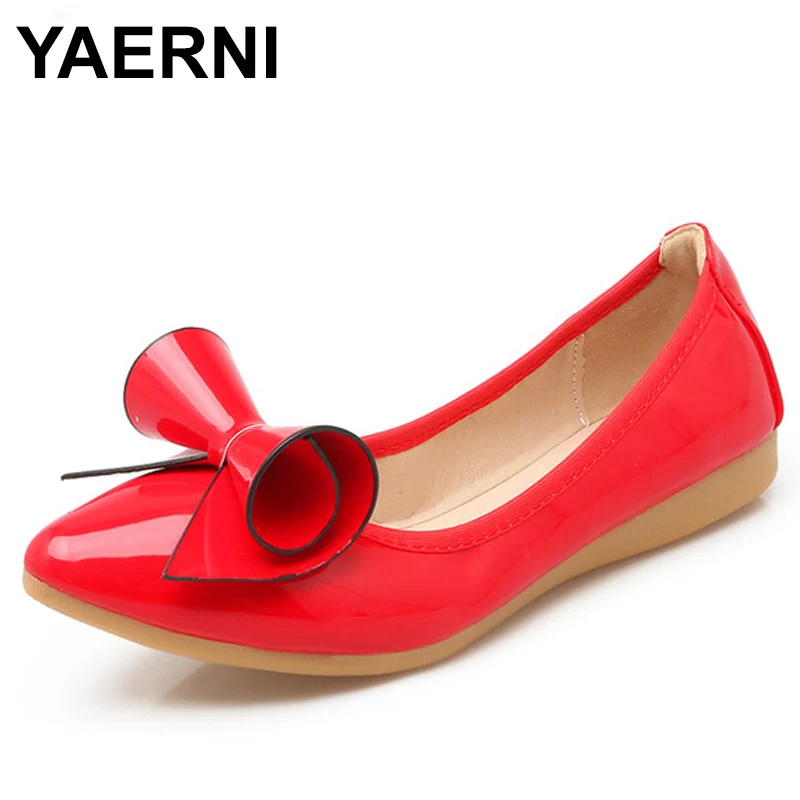 

YAERNI Fashion Plus Size Women Shoes Comfort Pointed Toe Patent Leather Foldable Ballet Flats Portable Travel Flats Shoes E725