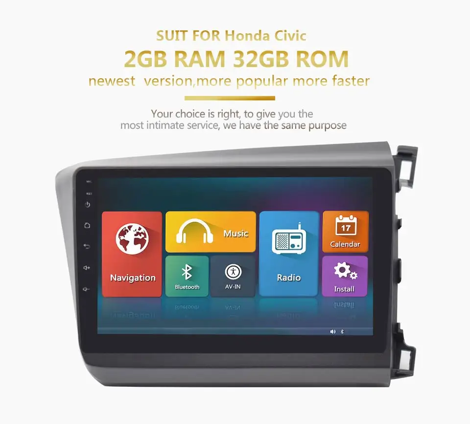 Best Kirinavi 10.2" Car Radio for Honda Civic HD Touch screen android automobile audio 2 Din dvd player multimedia system Bluetooth 3