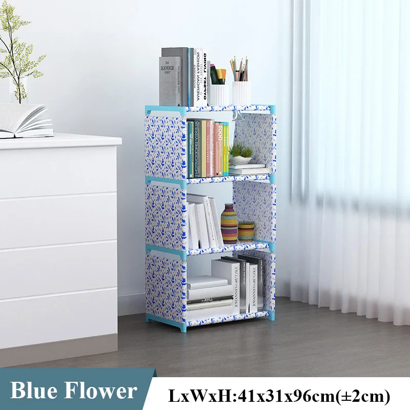 Многослойная простая книжная полка нетканый настенный шкаф для хранения мелочей может быть перемещен книжный шкаф креативное Современное украшение дома - Цвет: Blue 4L A