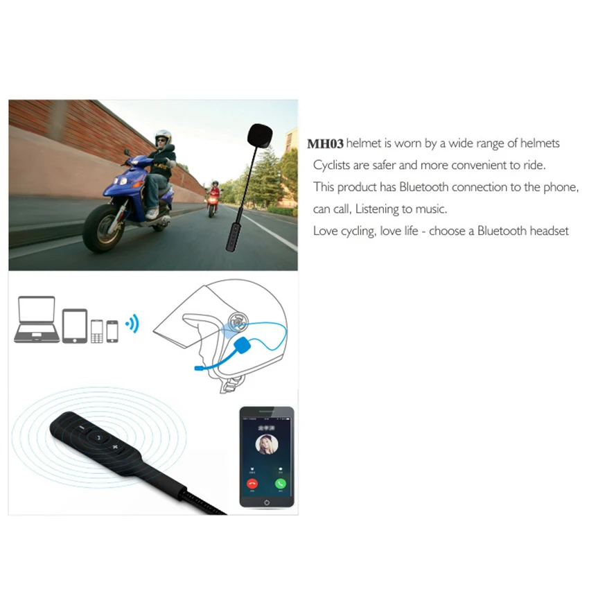 Bluetooth гарнитура MH03 для мотоциклетного шлема с микрофоном|Наушники и гарнитуры| |