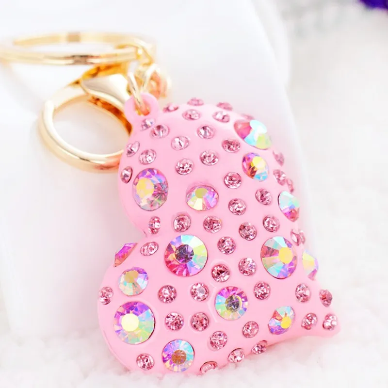 

Romantic Women Key Chain Holders Love Heart Keychain Pendant Crystal Rhinestone Key Finder Keyring Fashion Bag Charm Wholesale