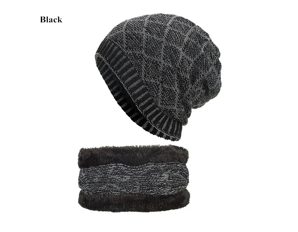 2019 зимняя шапка и шарф набор для женщин Skullies Beanies для мужчин вязаная шерстяная шапка теплая Gorros плюс бархат теплые на зиму комплект