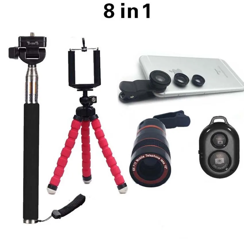 imágenes para 8en1 Lente 8x Teleobjetivo Lentes de ojo de pez Lente Ojo de Pez de Gran Angular Lente Macro Autofoto Palillo Con el Trípode Para el iphone 6 Samsung Xiaomi imágenes para 8en1 Lente 8x Teleobjetivo Lentes de ojo de pez Lente Ojo de Pez de Gran Angular Lente Macro Autofoto Palillo Con el Trípode Para el iphone 6 Samsung Xiaomi