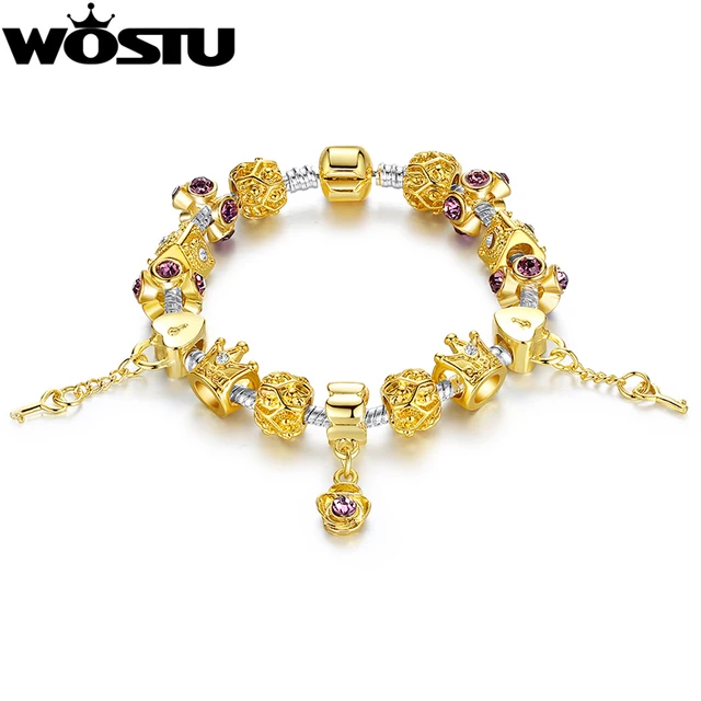 Wostu New Arrival Luxury Gold Color Charm Bracelet For Women Chain Wostu New Arrival Luxury Gold Color Charm Bracelet For Women Chain Beads Fashion Diy Jewelry Fit