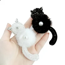 Ручной работы из норки волос брошь котенок Кристалл Футболка со стразами булавки Пряжка шеи бабочка с жемчужиной Воротник Одежда аксессуары модные ювелирные изделия