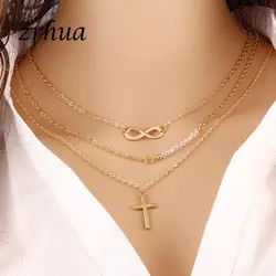 ZRHUA крестик позолоченный Цепочки и ожерелья для Для Женщин Multi Слои бесконечные Punk чокеры богемный подвесная цепь Женская Праздничная