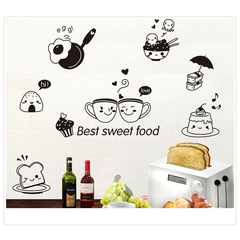 Kitchen Wall Stickers Coffee Sweet Food DIY Wall Art Decal Decoration Oven Dining Hall Wallpapers PVC Wall Decals/Adhesive New Kitchen Wall Stickers Coffee Sweet Food DIY Wall Art Decal Decoration Oven Dining Hall Wallpapers PVC Wall Decals/Adhesive New