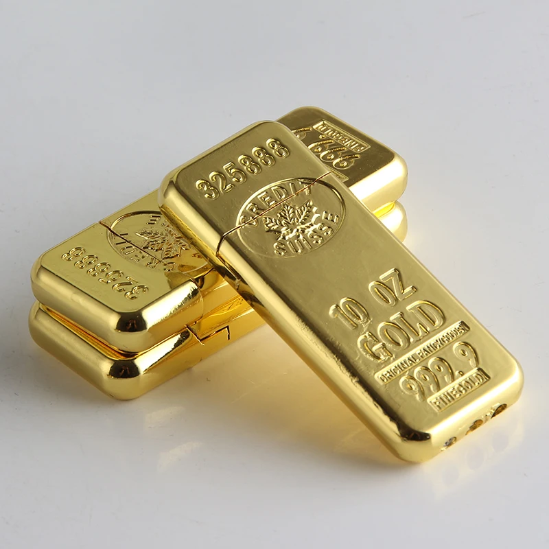

Cigarette Accessories Fashion new Gold bar shape Butane gas lighters Grinding wheel Metal lighter jintiao1
