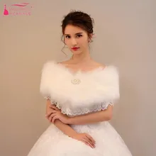 Белый мех шаль для свадьбы невесты стиль элегантный Свадебный жакет Винтаж Болеро женское платье Болеро платье с отделкой плюшем DQG399