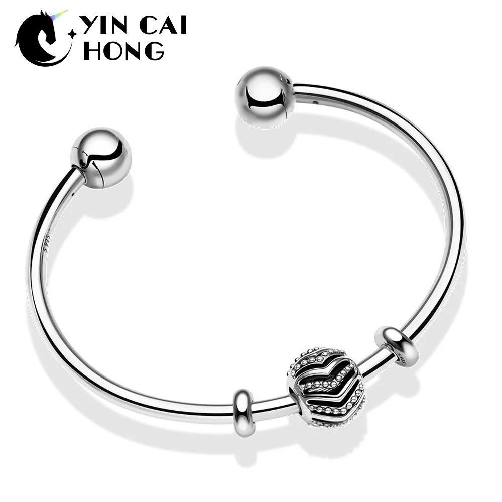 

YCH 100% 925 Sterling Silver New Stylish Wish Beaded Charm Moments Sliding Bangle Set Adjustable Size Free Shipping B801195