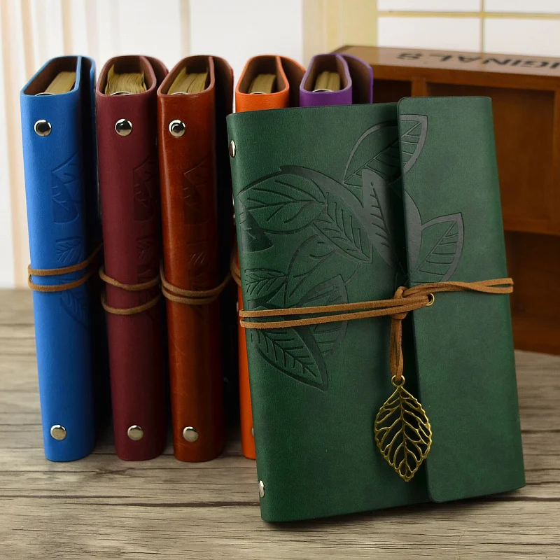 

Ancient Style Banded Travel Diary Live Sheet European Style Vintage Hand Written Notebook White Kraft Paper Portable Mini N003