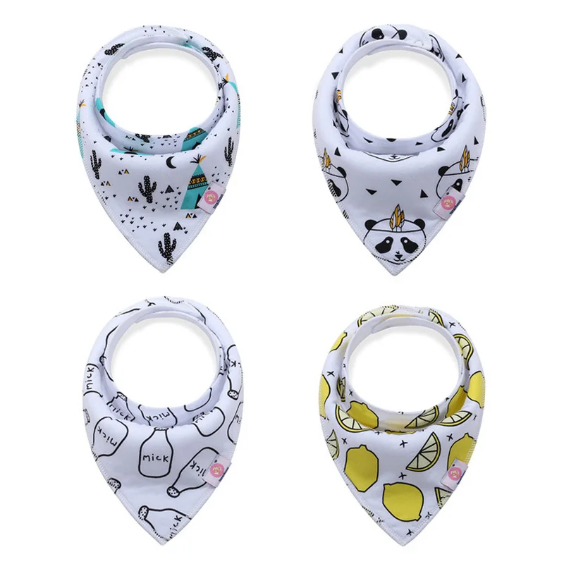 Teenster Fashion Burp Cloths Baby Cloth Bandana Bibs Cheap Stuff Bib Cartoon Printing Baby Bibs 4pcs/lot Pure Cotton Double-deck