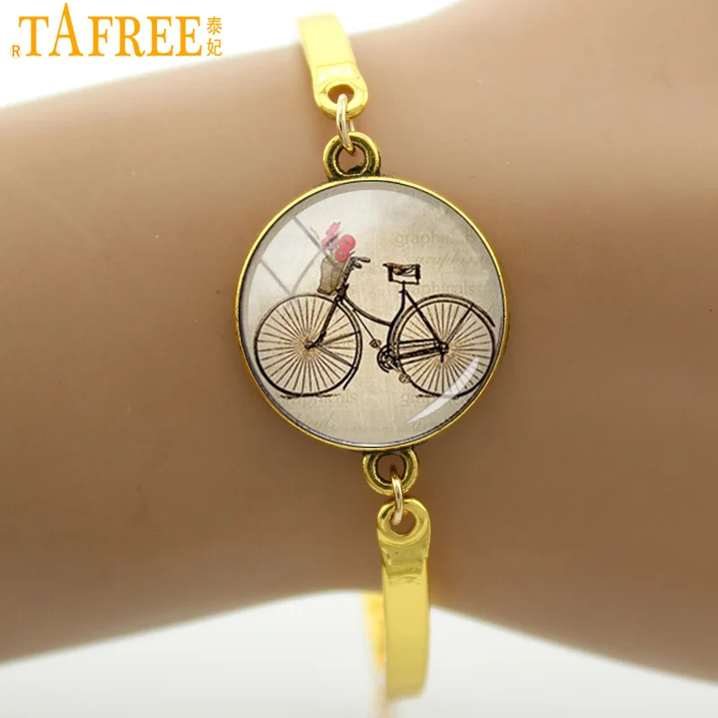 

TAFREE Vintage Antique Bicycle Bike Bracelets Fashion Trendy Glass Handmade Bracelets & Bangles For Men Women Jewelry Gifts T639