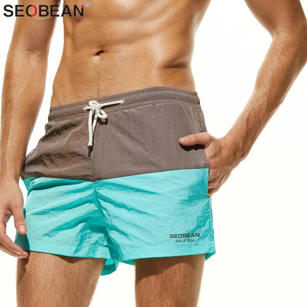 Board Shorts Quick-Dry Trunks Male Men SEOBEAN Cool Patchwork Drawstring Breathable