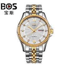 ANGELA BOS Famous Brand Automatic Watch Mens Mechanical Black Stainless Steel Luminous Calendar Date Waterproof Luxury Watch Men